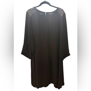 Eileen Fisher Black Bateau Neck Silk Shift Dress